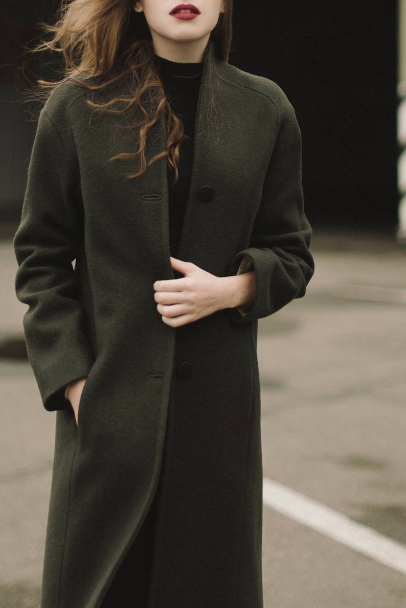 Woman green coat / Green autumn coat / Warm wool coat // Alana image 3