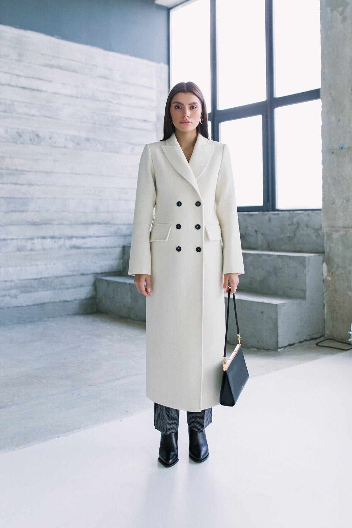 Wool Ivory Coat / Autumn Wool Tapered Coat / Ivory Wedding Coat