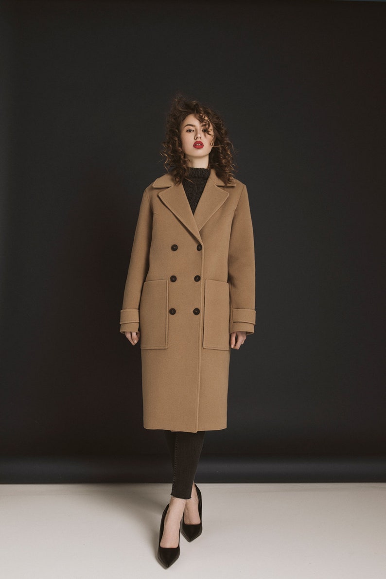 Autumn camel wool coat / Woman wool coat / Winter wool overcoat / Fall warm coat image 2