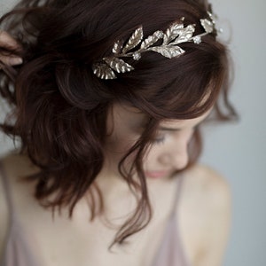 Bridal silver tiara / Crystal wedding crown / Floral bridal headpiece image 9