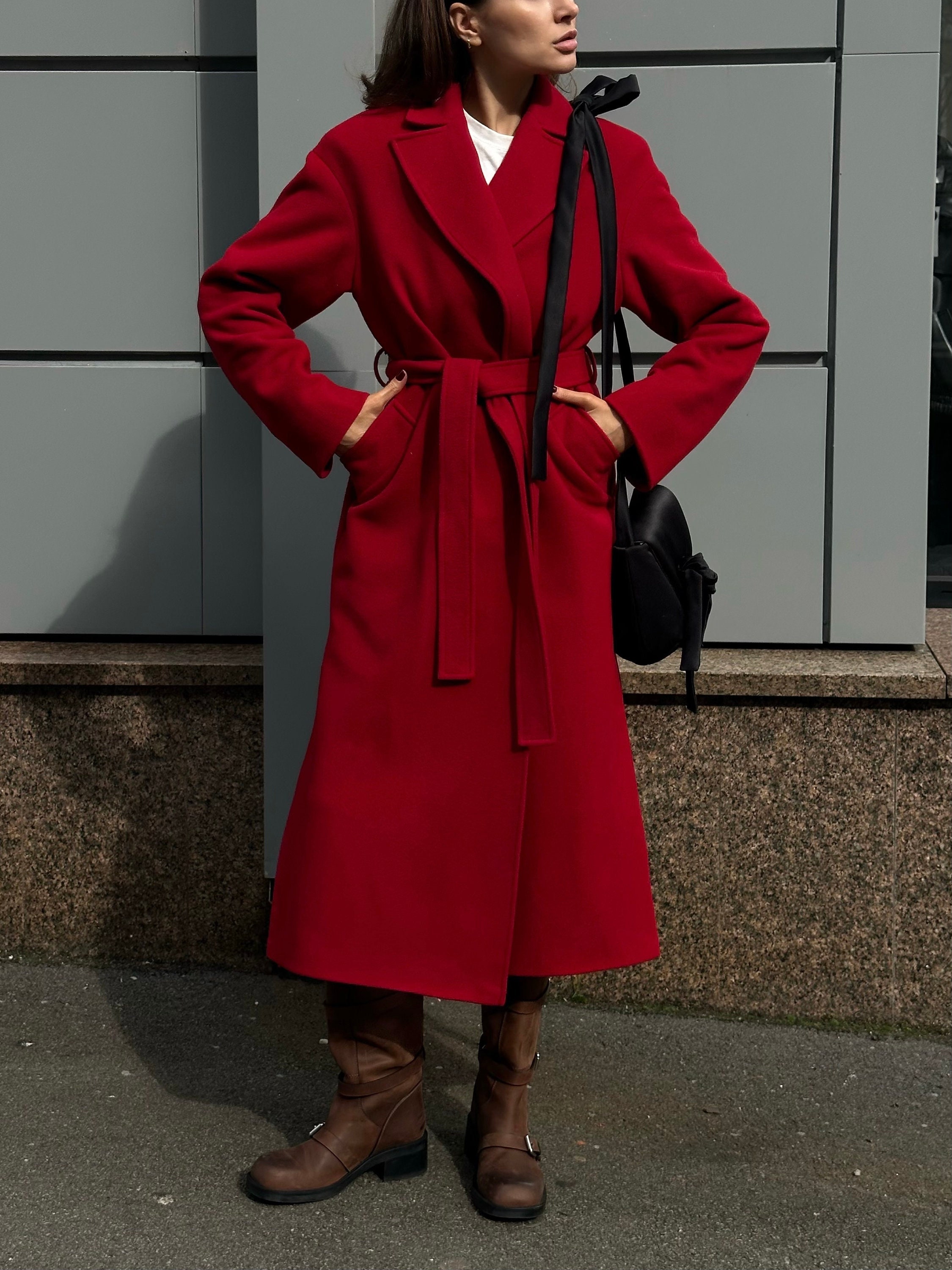 Red Wrap Coat Etsy