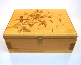 Hand Carved Wood Box with Hinged Lid #01-21