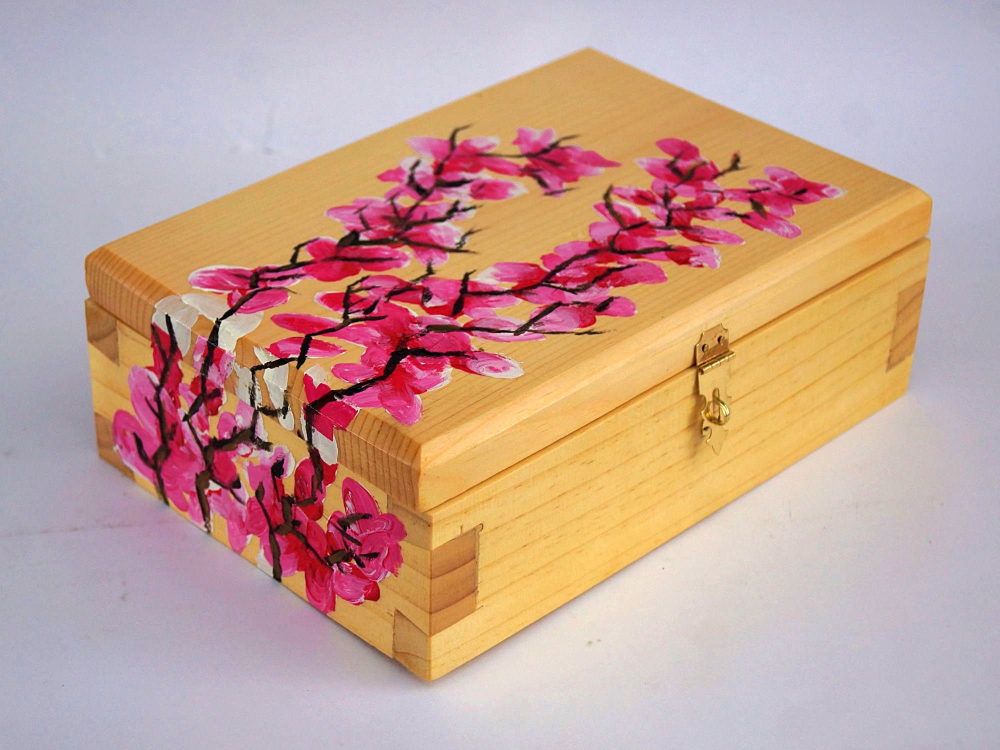 Hand Painted Wood Box With Hinged Lid 0106 Etsy