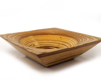 Hand Carved Layered Wood Bowl, Hardwood Decorative Bowl, Sculptural Square Centerpiece, Modern Organic Decor