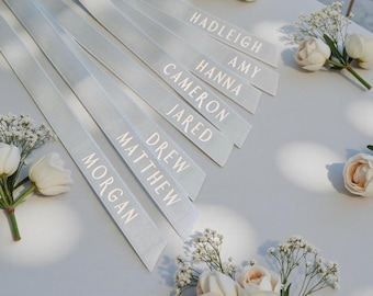 Personalised Ribbon Place Cards, Custom Name Ribbons, Wedding Favors, Elegant Table Decor