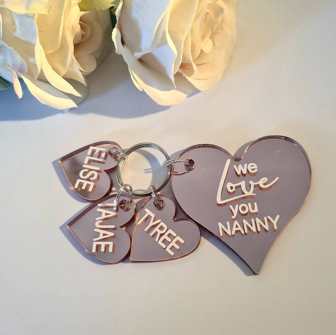 Rose Gold Heart Key Chain, Key Ring, Personalised Key Ring, Mum Key