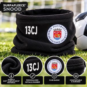 May include: A black fleece snood featuring the white text 13CJ and the Renfrew Football Club logo. The circular club badge displays a crest with a red and white shield, a ship, and the text Renfrew Football Club Founded 1912.