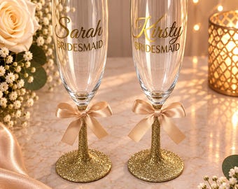 Personalised Bridesmaid Champagne Flute, Bridesmaid Gift, Custom Wedding Glass, Bridal Party Gift, Wedding Keepsake
