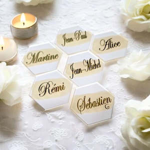Carte de visite de mariage en acrylique transparent de 6 cm, style hexagone, motif peint, décoration de célébration, cadeaux d'invités, couvert,