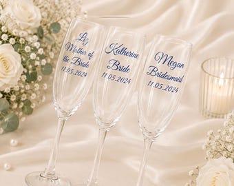 Personalized Vinyl Name Decals for Champagne Flutes, Bridal Party Hen Stickers