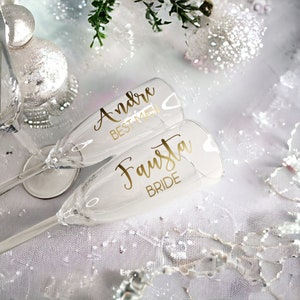 Personalised Vinyl Name Decals for Champagne Flutes, Wedding Bridal Party Stickers
