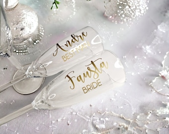 Personalised Vinyl Name Decals for Champagne Flutes, Wedding Bridal Party Stickers