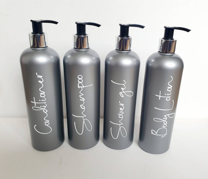 500ml personalised grey reusable bathroom pump bottles. Etsy