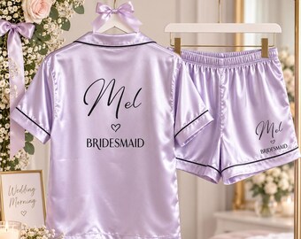 Bride & Bridesmaid Gift Set – Satin Pyjamas. Shorts, long trousers.