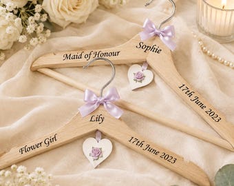 Personalised Wedding Hangers, Bridesmaid Gift, Custom Bridal Party Hanger, Satin Bow Detail BRIDES HANGER FREE with 4 or more