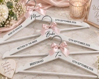 Personalised bridesmaid wedding hangers with Satin bow, bridal party,