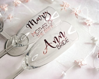 Rose Gold Vinyl Decals for Champagne Flutes, Wedding Bride Bridesmaid Hen Party Stickers