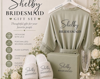 Personalised Bridesmaid Proposal Box | Bridal Party Gift | Satin Robe, Slippers, Champagne Flute & Hanger