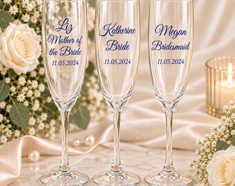 Vinyl decals for champagne flutes, name, role & date included