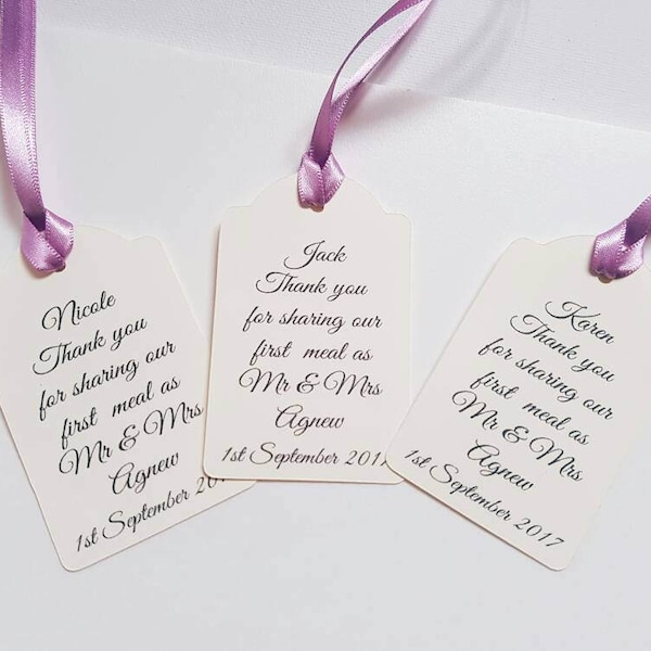 Personalised thank you for sharing our first meal as Mr & Mrs tags, wedding tags, first meal tags, top table, favour tags, gift tags