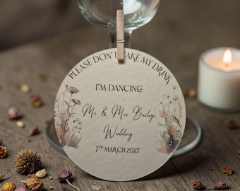 Boho Neutral Wedding Drink Tags | "Don't Take My Drink" Glass Pegs (Customizable)