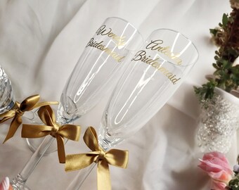 wedding champagne flute | bridesmaid gift | wedding day glasses | bridal party champagne glass with a bow | wine glass | maid of honour,