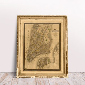 Carte de NEW YORK, 1834. Réimpression de l'ancienne carte. Carte pliée en lin. Décoration murale carte vintage. Ancienne carte unique. Impression d'art. Reproduction d'une carte ancienne.