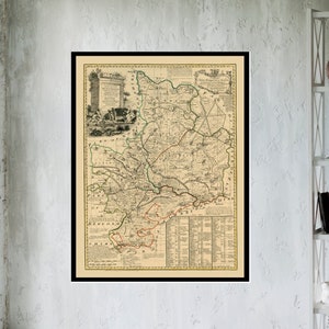 HUNTINGDON, 1749. Carte pliée avec dos en lin. Réimpression de l'ancienne carte