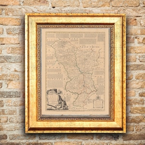 DERBY 1755. Carte pliée en lin. Réimpression de l'ancienne carte