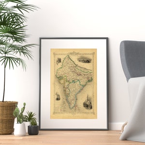 CARTE DE L'INDE BRITANNIQUE, 1851. Carte pliée avec dos en lin. Réimpression de l'ancienne carte