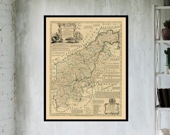 Linen Backed Old Map reprint 1773 folded map STAFFORD