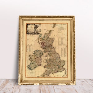 GREAT BRITAIN & IRLAND Karte, 1794. Alte Karte Nachdruck. Mit Leinen verstärkte, gefaltete Karte. Wanddeko Vintage Landkarte. Kunstdruck. Alte Landkarte. Karte