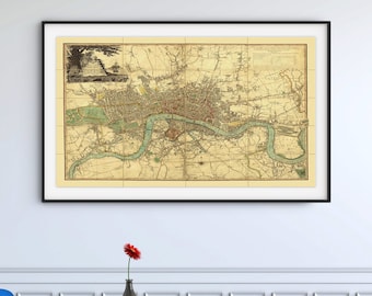 LONDRES. Nouvelle carte de Laurie and Whittle de Londres et de ses environs, 1809. Carte pliée avec dos en lin. Réimpression de l'ancienne carte