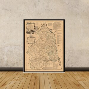 NORTHUMBERLAND, 1760. Carte pliée avec dos en lin. Réimpression de l'ancienne carte