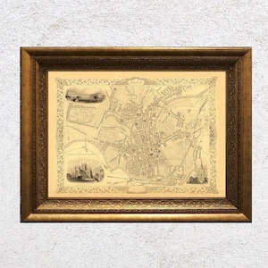 BATH 1851. Carte pliée en lin. Réimpression de l'ancienne carte