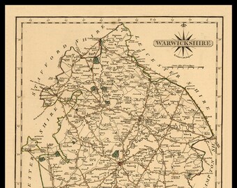 Linen Backed Old Map reprint 1773 folded map STAFFORD