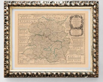 Linen Backed Old Map reprint 1773 folded map STAFFORD