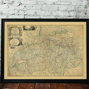 Carte de la Suisse, 1794. Réimpression d'une carte ancienne. Carte pliée en lin. Décoration murale carte vintage. Ancienne carte unique. Impression d'art. Reproduction d'une carte ancienne.