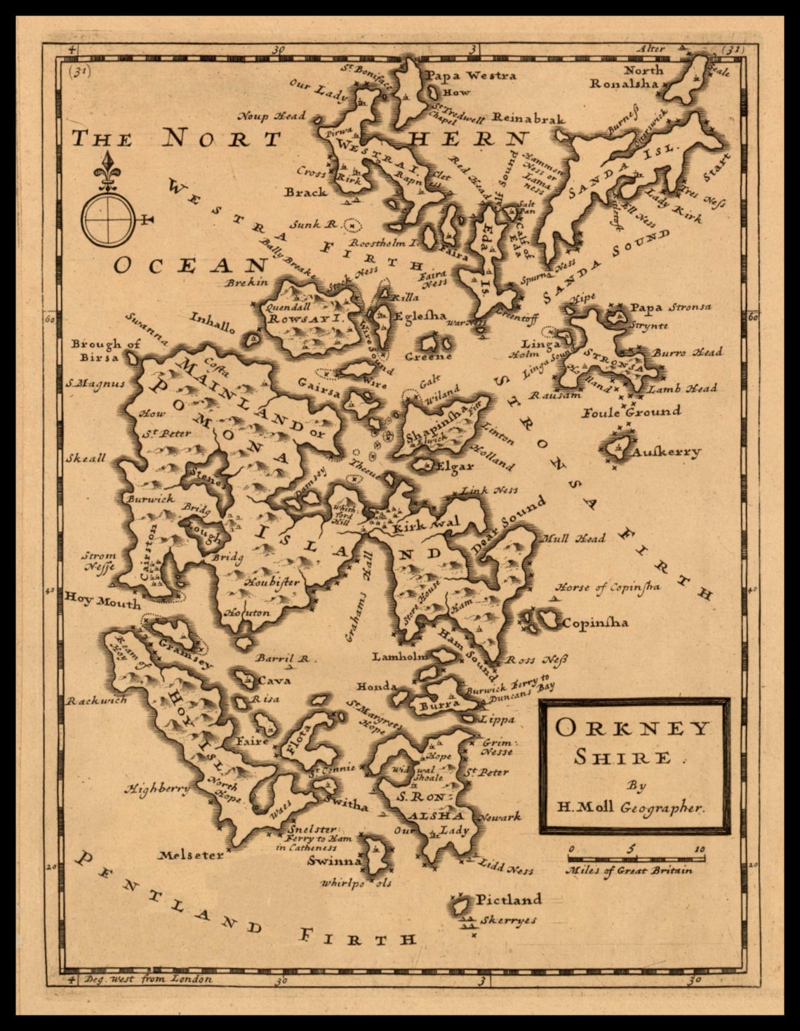 ORKNEY 1725.linen Backed Folded Map. Old Map Reprint Etsy