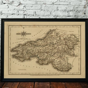Carte du Pays de Galles du Sud, 1787. Réimpression de l'ancienne carte. Carte pliée en lin. Décoration murale carte vintage. Ancienne carte unique. Impression d'art. Reproduction d'une carte ancienne.
