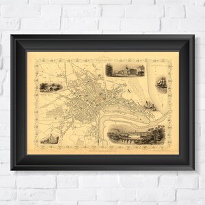 Carte d'ABERDEEN, 1851. Réimpression d'une carte ancienne. Carte pliée en lin. Décoration murale carte vintage. Ancienne carte unique. Impression d'art. Reproduction d'une carte ancienne.