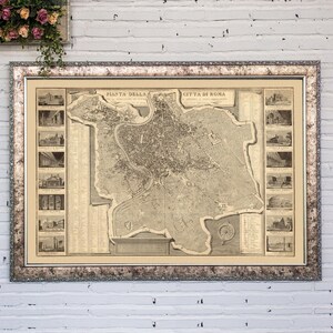 Carte de ROME, 1829. Réimpression de carte ancienne. Carte pliée en lin. Décoration murale carte vintage. Ancienne carte unique. Impression d'art. Reproduction d'une carte ancienne.