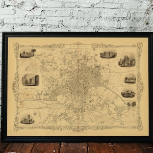 LEEDS 1851. Carte pliée en lin. Réimpression de l'ancienne carte