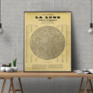 CARTE DE LA LUNE 1887. Linen Backed, carte pliante. La Lune, réimpression