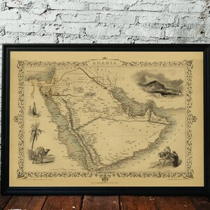 CARTE D'ARABIE, 1851. Réimpression d'une carte ancienne. Carte pliée en lin. Décoration murale carte vintage. Ancienne carte unique. Impression d'art. Reproduction d'une carte ancienne.