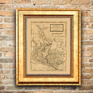 Comté de LENOX ou DURBARTON 1725. Carte pliée avec dos en lin. Réimpression de l'ancienne carte