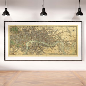 LONDRES, Cruchley's New Plan of London amélioré jusqu'en 1827. Carte pliante sur lin. Réimpression d'une ancienne carte