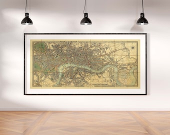 LONDRES, Cruchley's New Plan of London amélioré jusqu'en 1827. Carte pliante sur lin. Réimpression d'une ancienne carte