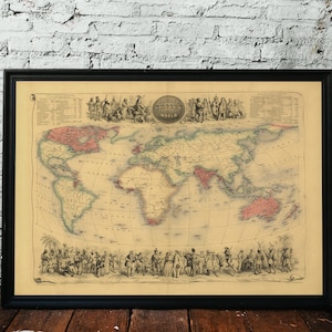Carte de l'EMPIRE BRITANNIQUE, 1872. Réimpression de l'ancienne carte. Carte pliée en lin. Décoration murale carte vintage. Ancienne carte unique. Impression d'art. Reproduction d'une carte ancienne