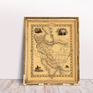 Carte de la Perse, 1851. Réimpression d'une carte ancienne. Carte pliée en lin. Décoration murale carte vintage. Ancienne carte unique. Impression d'art. Reproduction d'une carte ancienne.